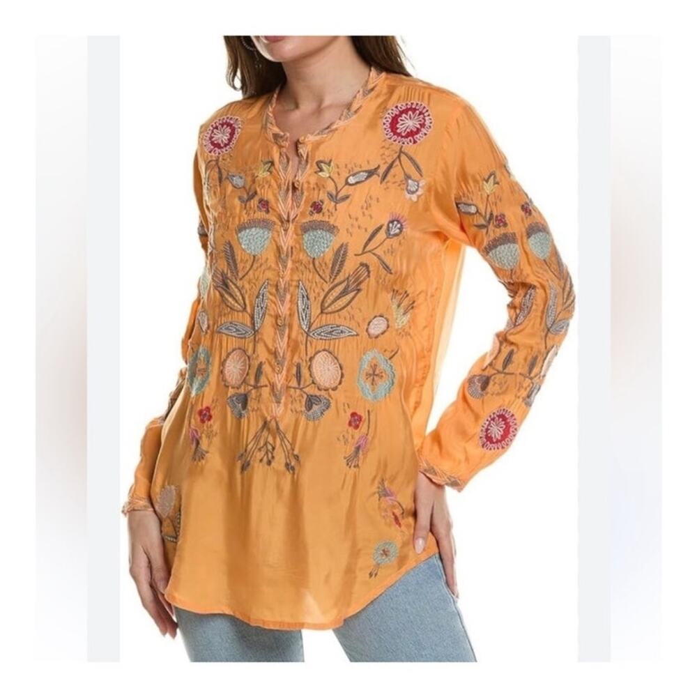 Johnny Was Biya Dyani Embroidered Blouse in Orange size Large